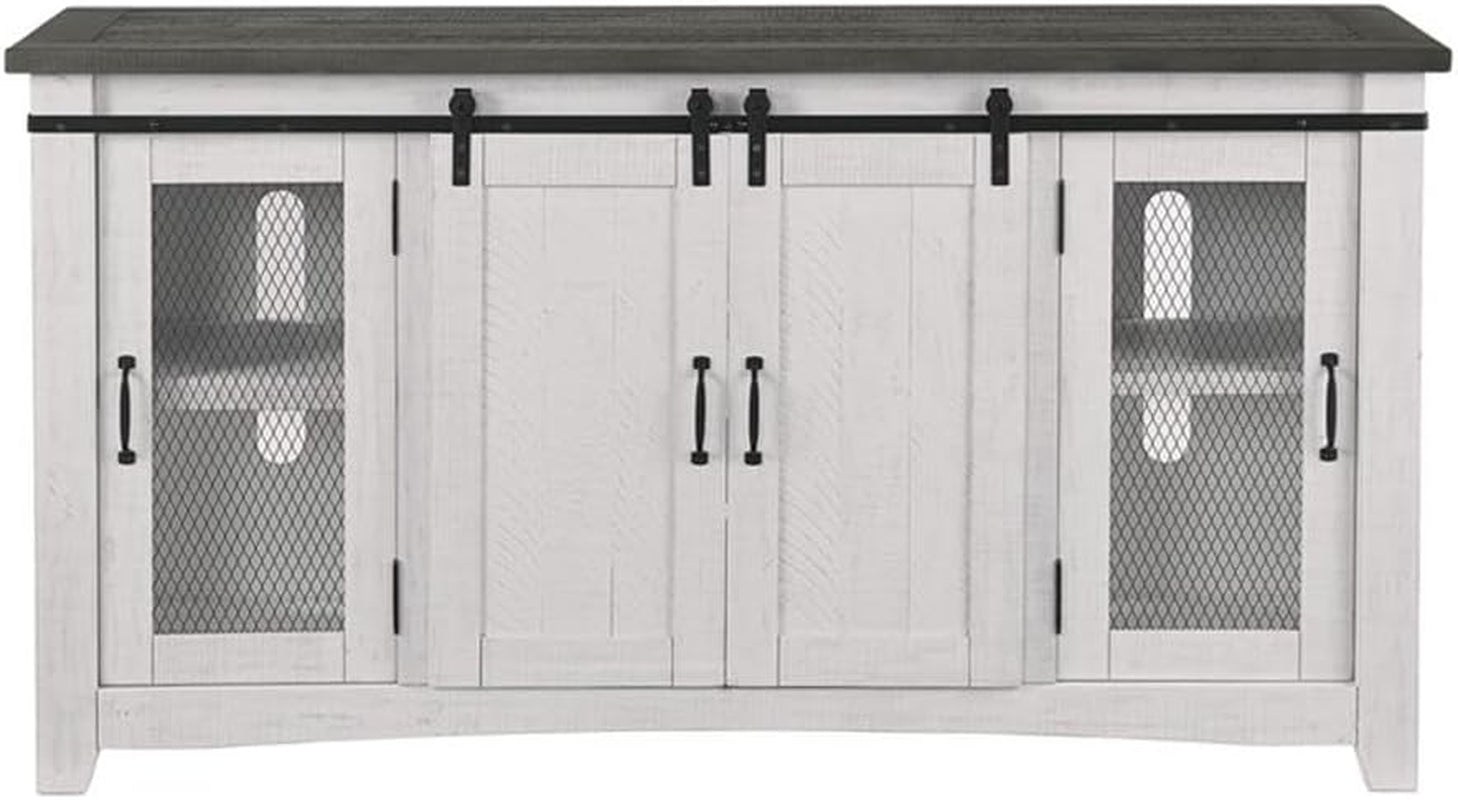 Martin Svensson Home 65" Solid Pine Wood Entertainment Center with Storage. Rustic TV Stand for Tvs up to 70." Sliding Doors, Adjustable Shelves & Cable Management – White and Grey Finish