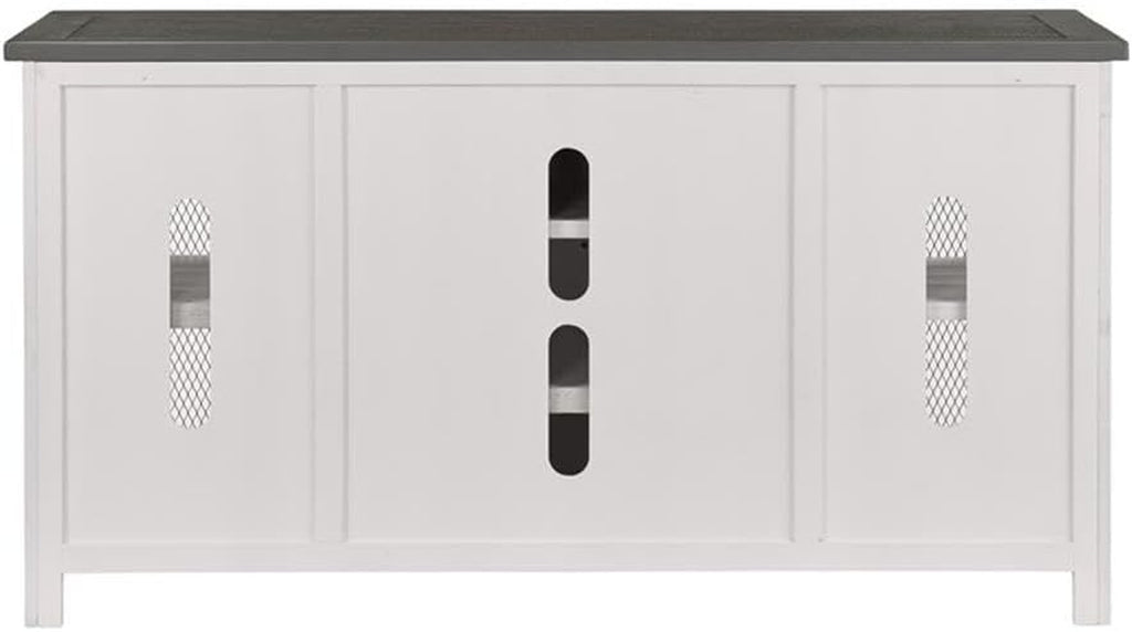 Martin Svensson Home 65" Solid Pine Wood Entertainment Center with Storage. Rustic TV Stand for Tvs up to 70." Sliding Doors, Adjustable Shelves & Cable Management – White and Grey Finish