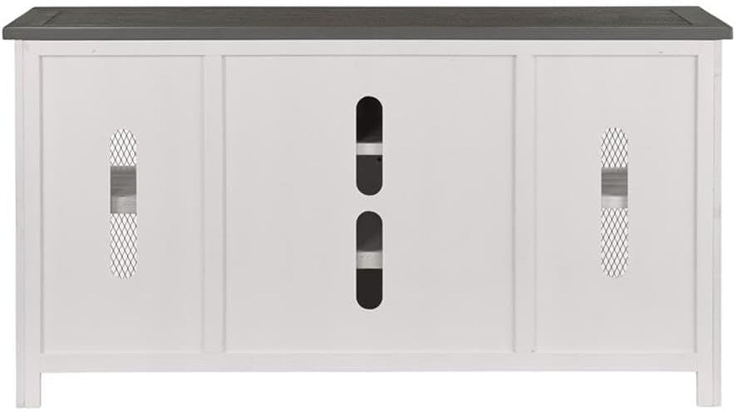 Martin Svensson Home 65" Solid Pine Wood Entertainment Center with Storage. Rustic TV Stand for Tvs up to 70." Sliding Doors, Adjustable Shelves & Cable Management – White and Grey Finish