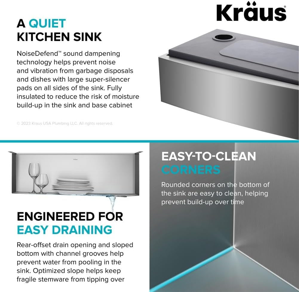 Kore 30-Inch Farmhouse Workstation with in Sink Dish Drying Rack, Stainless Steel Kitchen Sink, KWF410-30