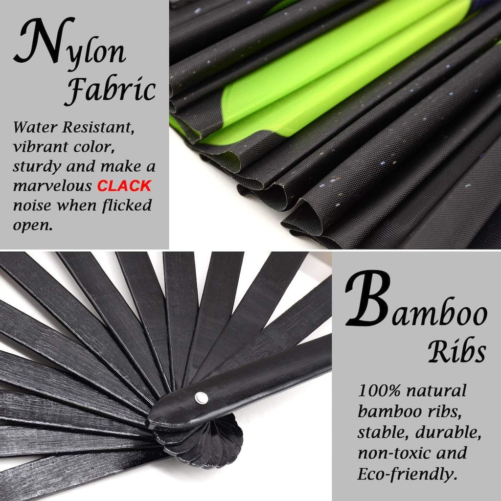 Rave Clack Hand Fan for Men/Women - Large Chinese Japanese Bamboo Folding Handheld Fan - for EDM, Music Festival, Club, Event, Party, Dance, Performance, Decoration, Gift (Alien)