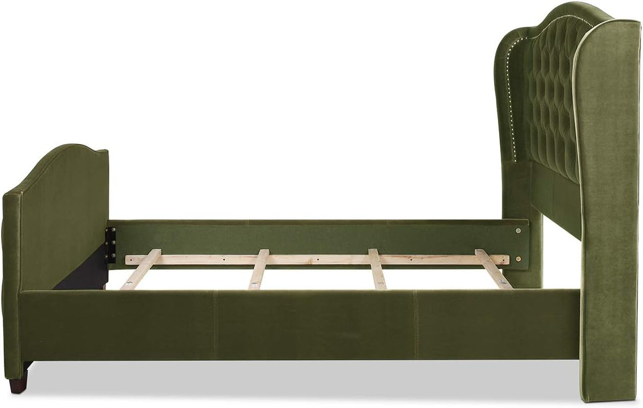 Jennifer Taylor Home Marcella Upholstered Shelter Headboard Bed Set, Queen, Olive Green Performance Velvet