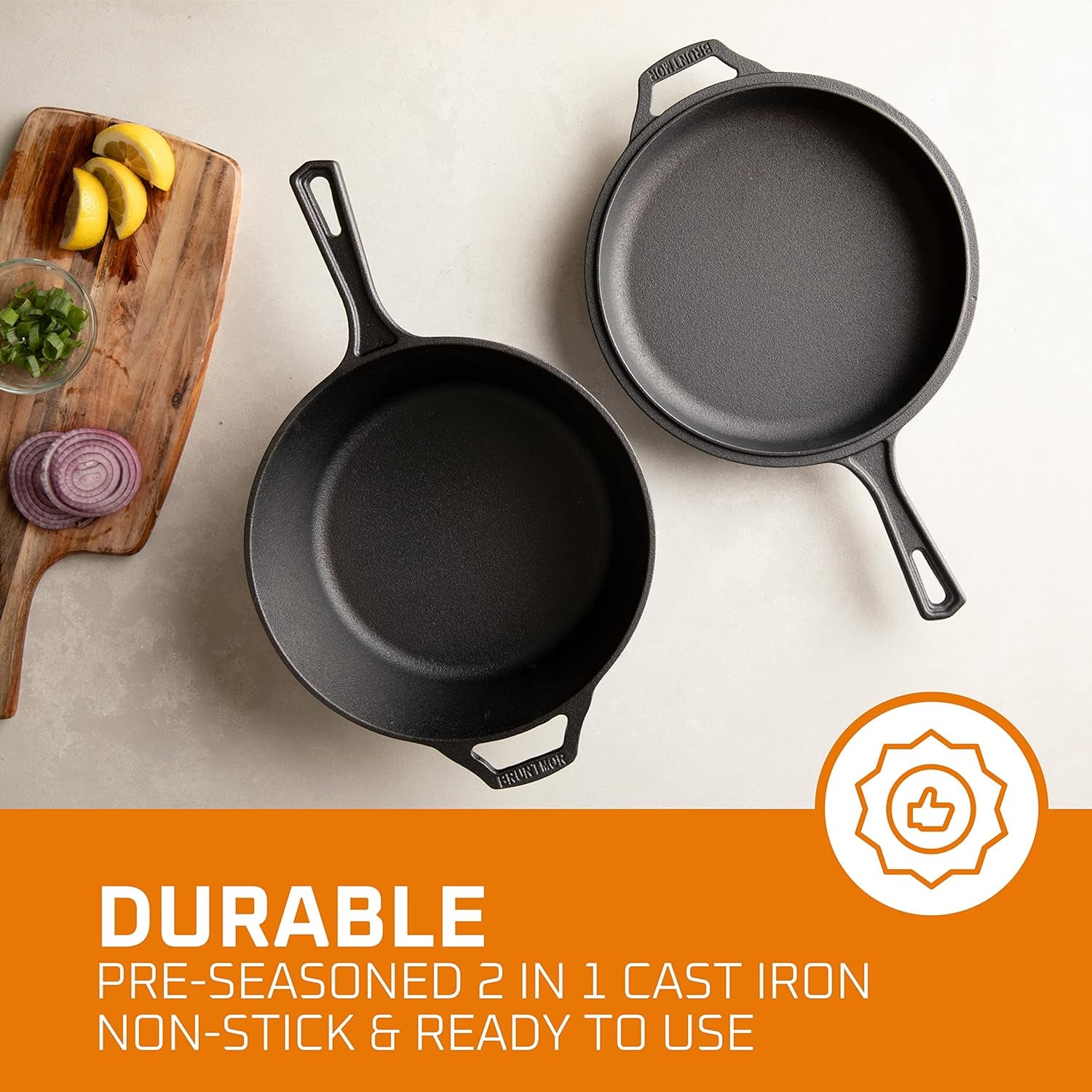 Cast Iron Skillet - 3 Quart Pre-Seasoned Cast Iron Dutch Oven - Deep Pot with Handle and Frying Pan Bundle - Kitchen Cookware for Indoor or Outdoor Camping