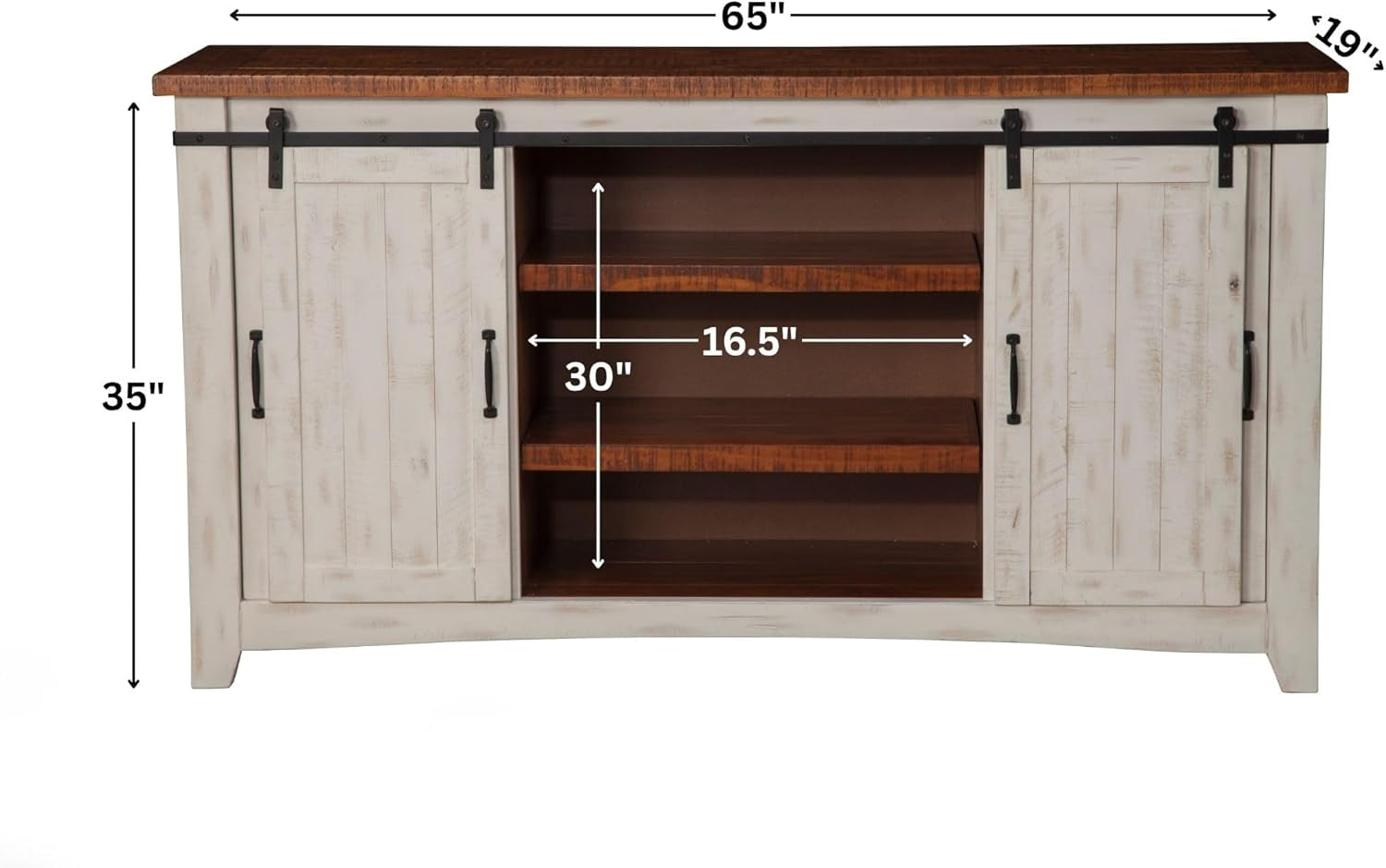 Martin Svensson Home 65" Solid Pine Wood Entertainment Center with Storage. Rustic TV Stand for Tvs up to 70." Sliding Doors, Adjustable Shelves & Cable Management – White and Honey Finish