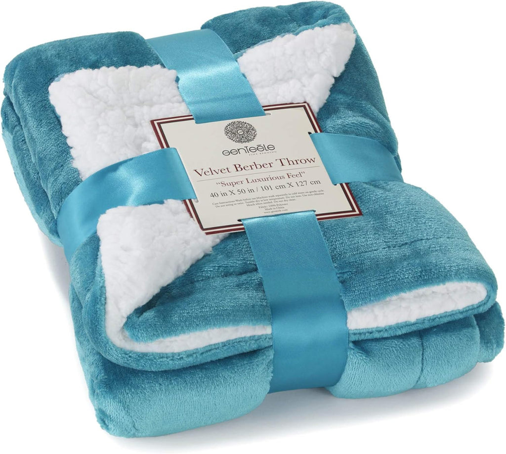 Sherpa Throw Blanket Super Soft Reversible Ultra Luxurious Plush Blanket, 40 X 50 Inches, Teal/White