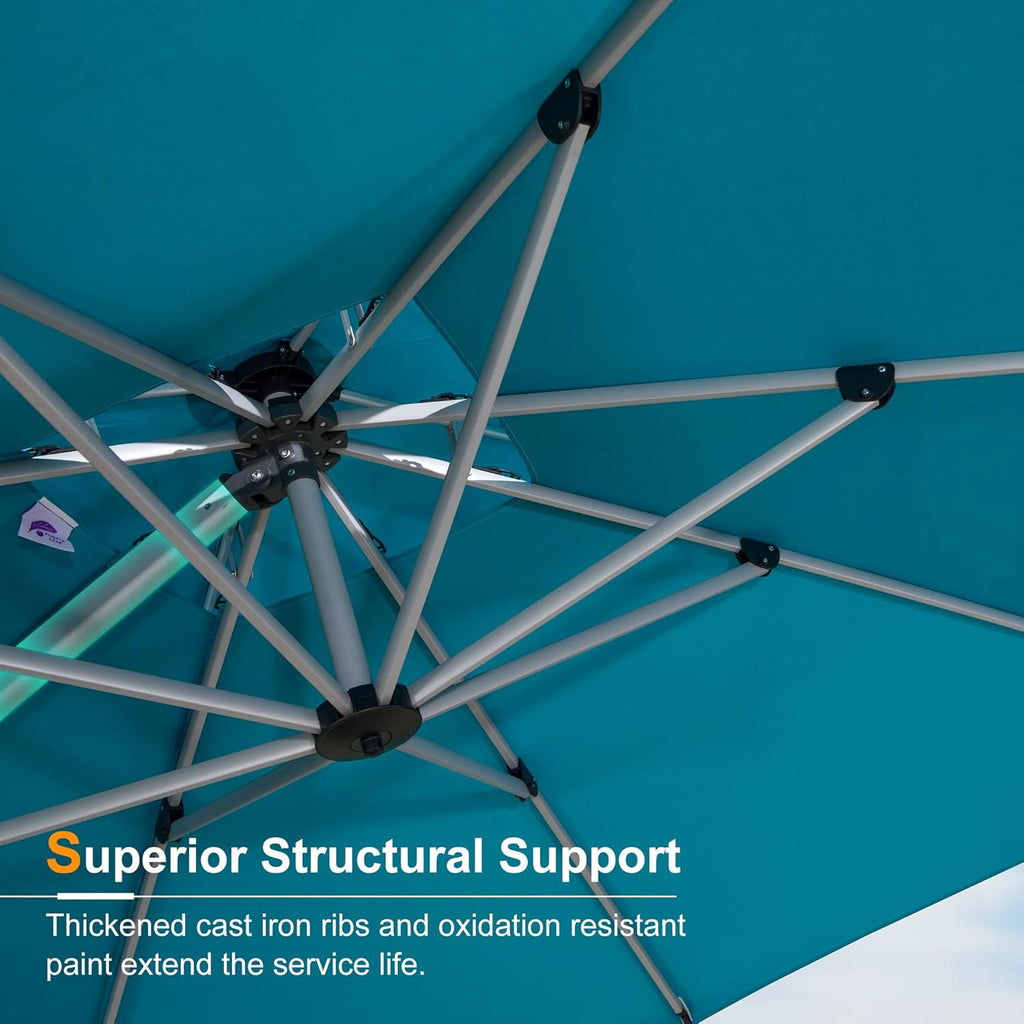 12 Feet Double Top round Deluxe Patio Umbrella Offset Hanging Umbrella Outdoor Market Umbrella Garden Umbrella, Turquoise Blue