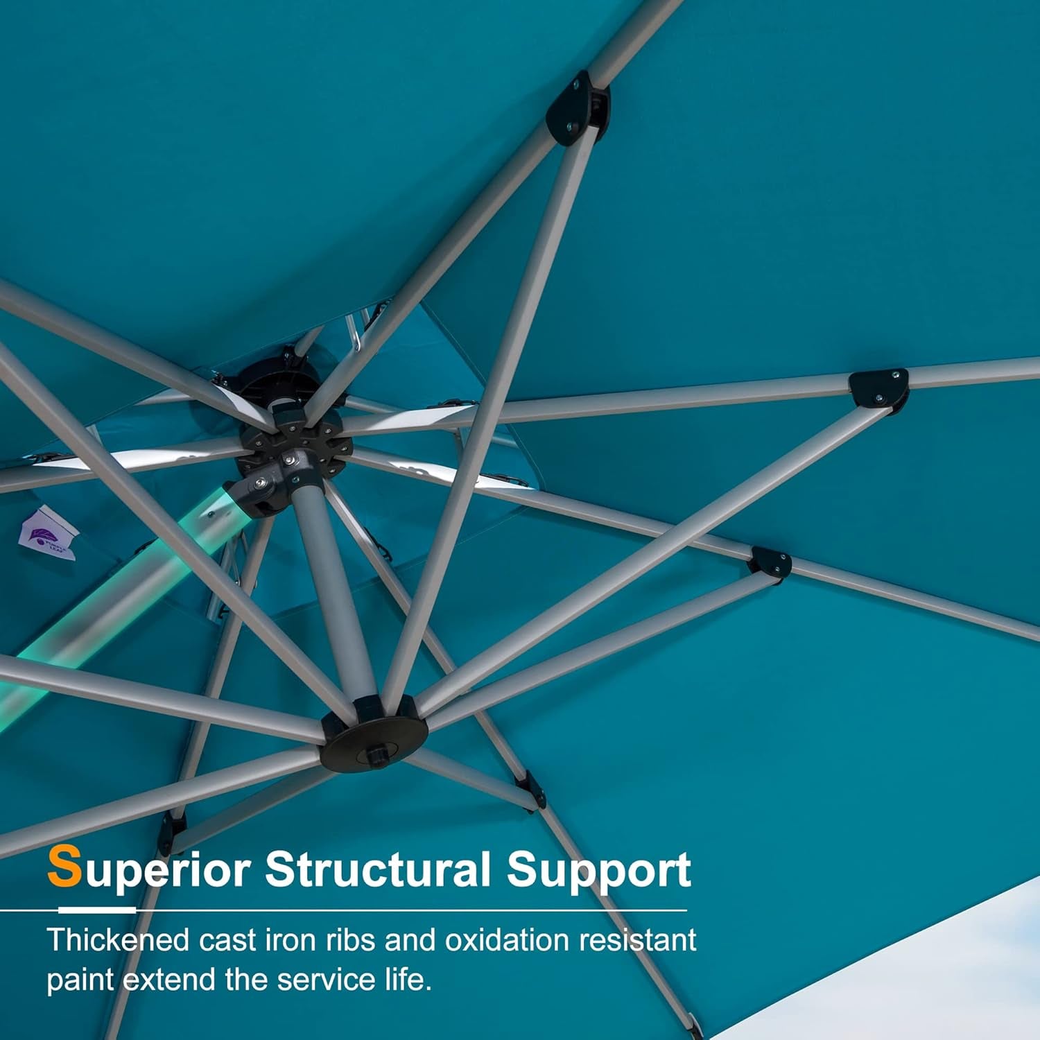 12 Feet Double Top round Deluxe Patio Umbrella Offset Hanging Umbrella Outdoor Market Umbrella Garden Umbrella, Turquoise Blue