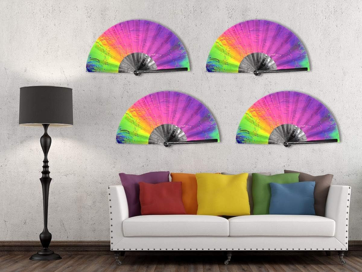 Bamboo Large Rave Folding Hand Fan for Men/Women - Chinese Japanese Handheld Fan with Fabric Case - for Electronic Dance Music Festival Party, Performance, Decorations, Gift (Iridescence)