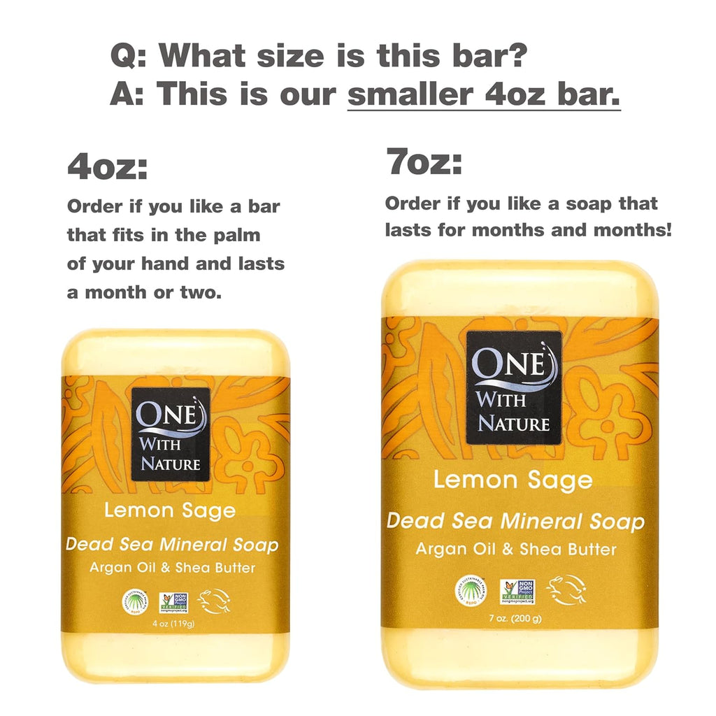 Dead Sea Salt Lemon Sage Soap 4Oz 3-Pack – Purifying and Exfoliating Soap Bar with Dead Sea Minerals for Face & Body, for Men & Women
