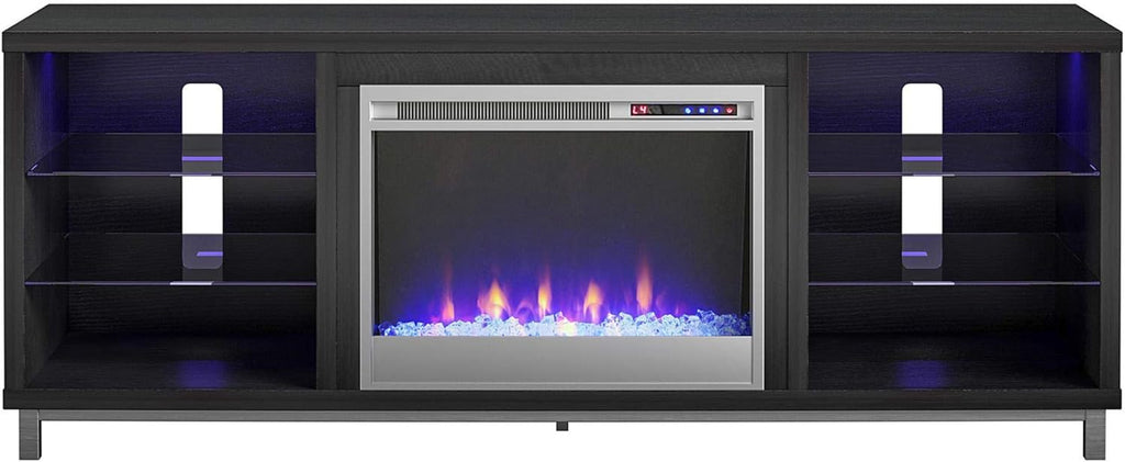 Lumina Fireplace TV Stand, Black Oak, Holds Tvs up to 70", Modern Entertainment Center with RGB LED Lights