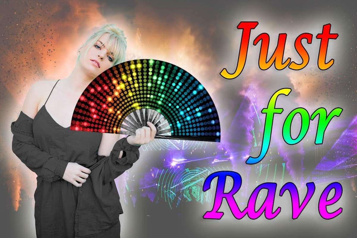 Large Rave Clack Popping Fan for Line Dancing - Boots on the Ground Folding Hand Fan - for EDM, Music Festival, Hot Flashes, Party, Decoration (Disco Lights Dots)