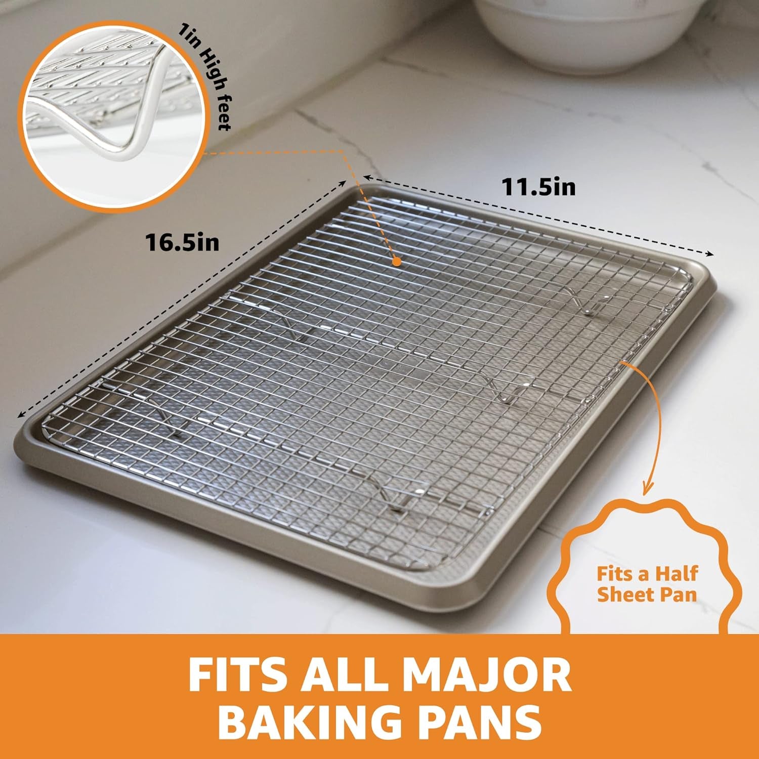 18/8 Stainless Steel Cooling Rack, Heavy Duty Baking Rack for Oven Cooking, Fits Half Sheet Pan, Wire Rack for Cooking, 11.5" X 16.5" - 2 Pack