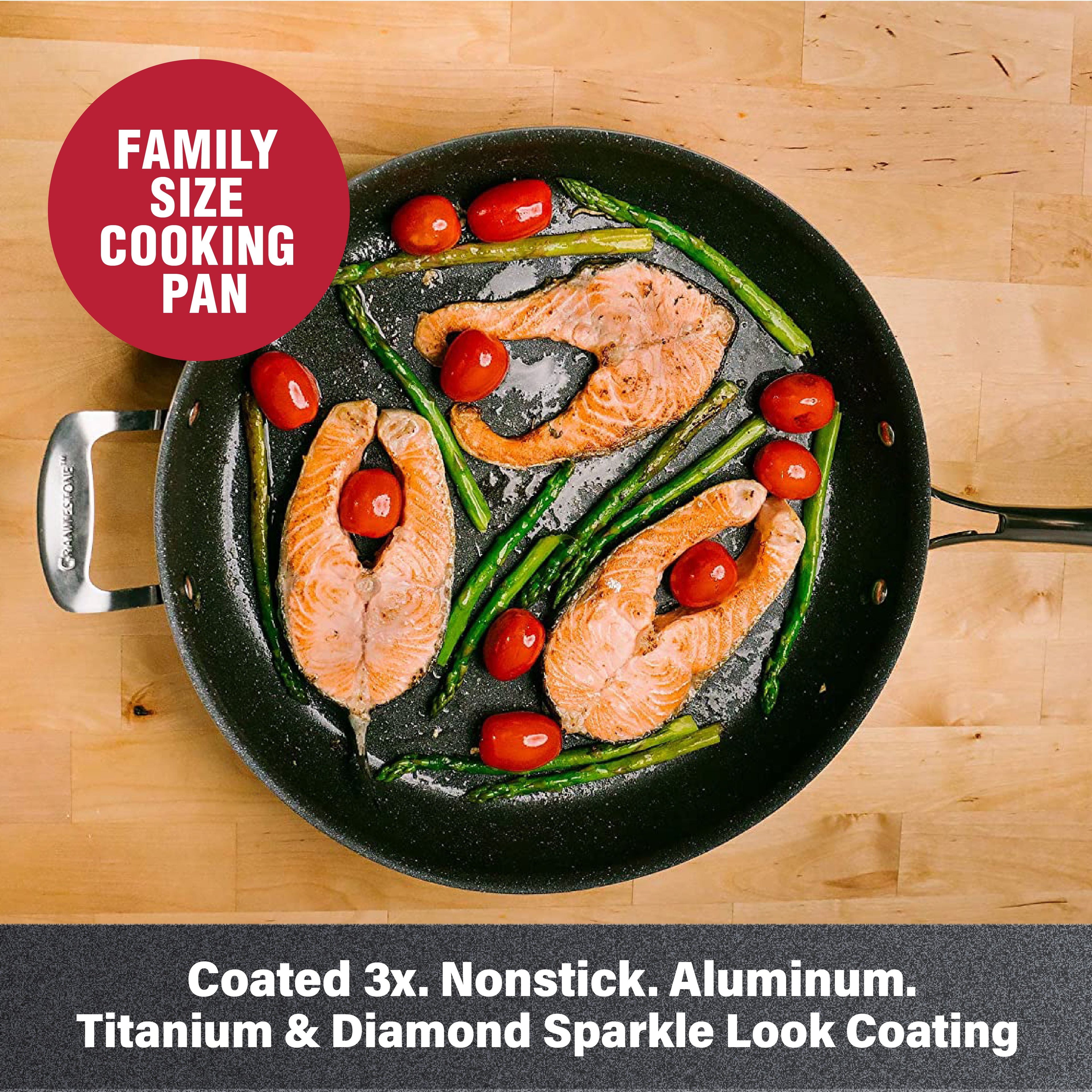 14'' Nonstick Family Fry Pan with Helper Handle, Non Stick Skiller with Stay Cool Handles, Oven & Dishwasher Safe