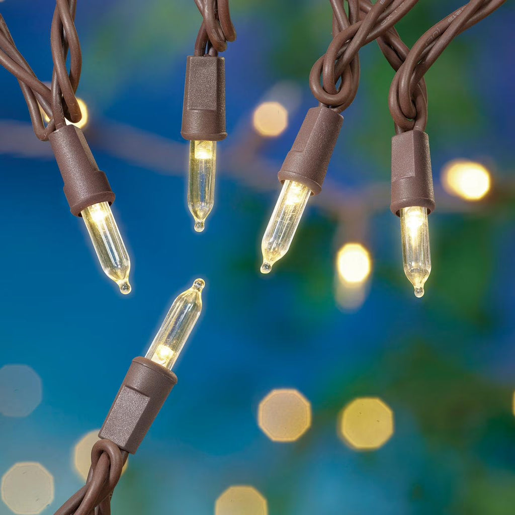 100-Count Warm White LED Outdoor String Lights with Brown Wire