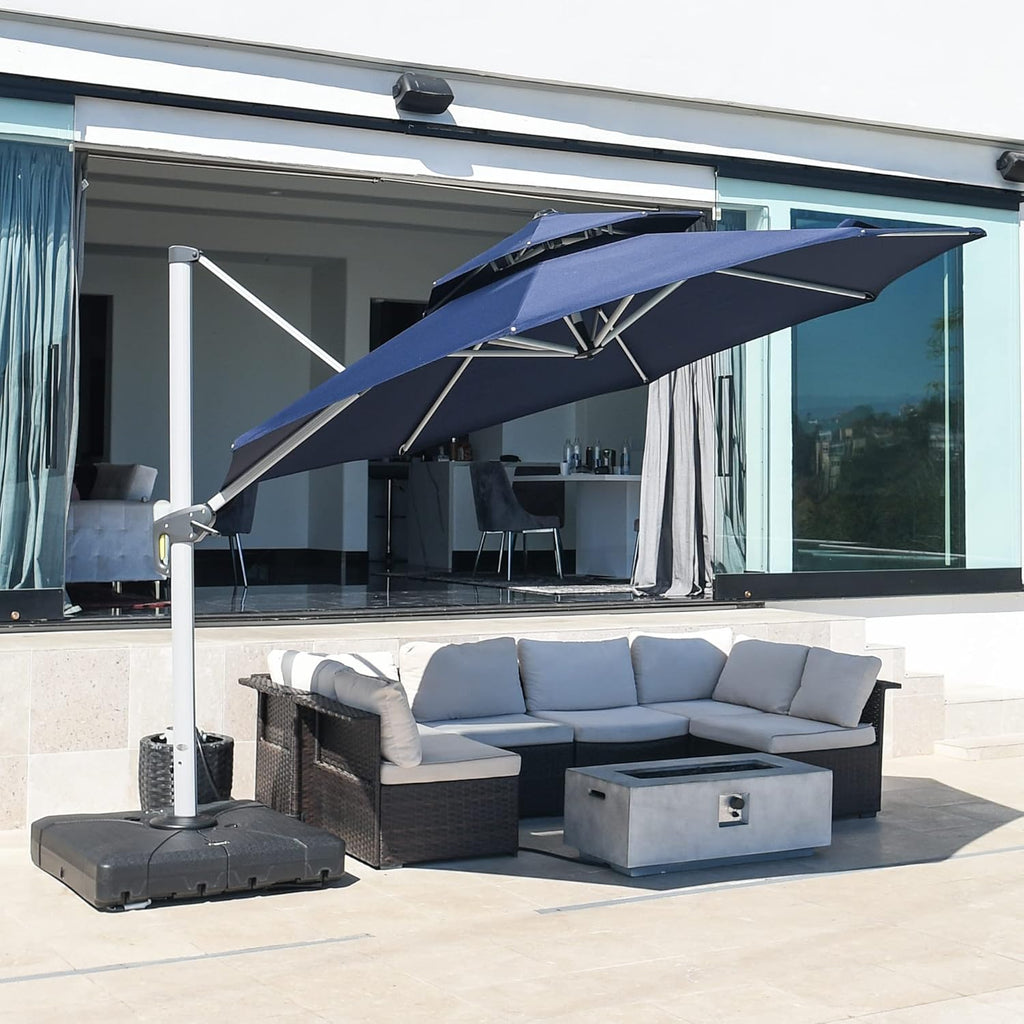 11 Feet Patio Umbrella Outdoor round Umbrella Large Cantilever Umbrella Windproof Offset Heavy Duty Sun for Garden Deck Pool Patio, Navy Blue
