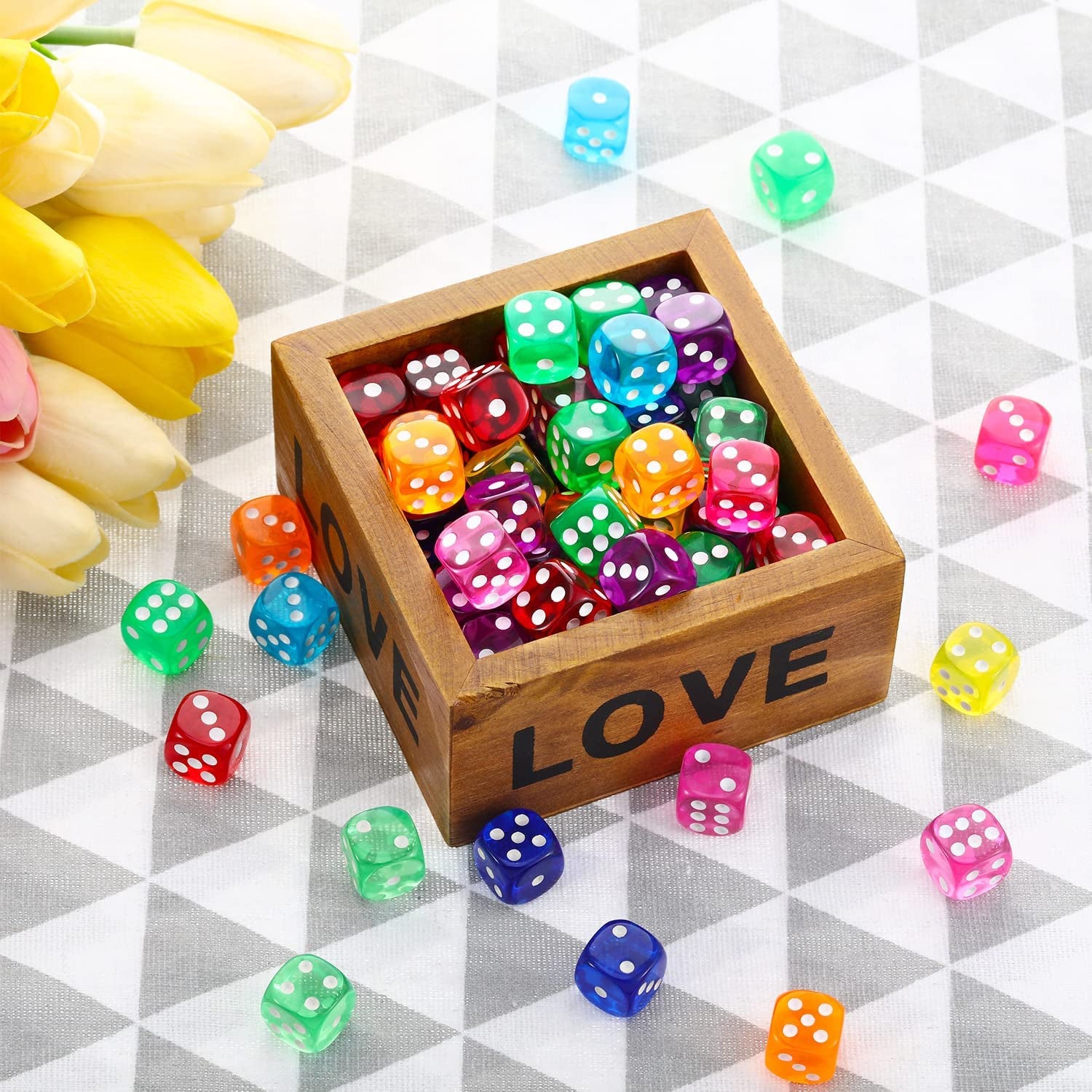 6-Sided Games Dice Set, Colored Dice with Black Velvet Pouches for Playing Games, like Board Games, Dice Games, Math Games, Party Favors and More (Rainbow Color, 14 Mm)