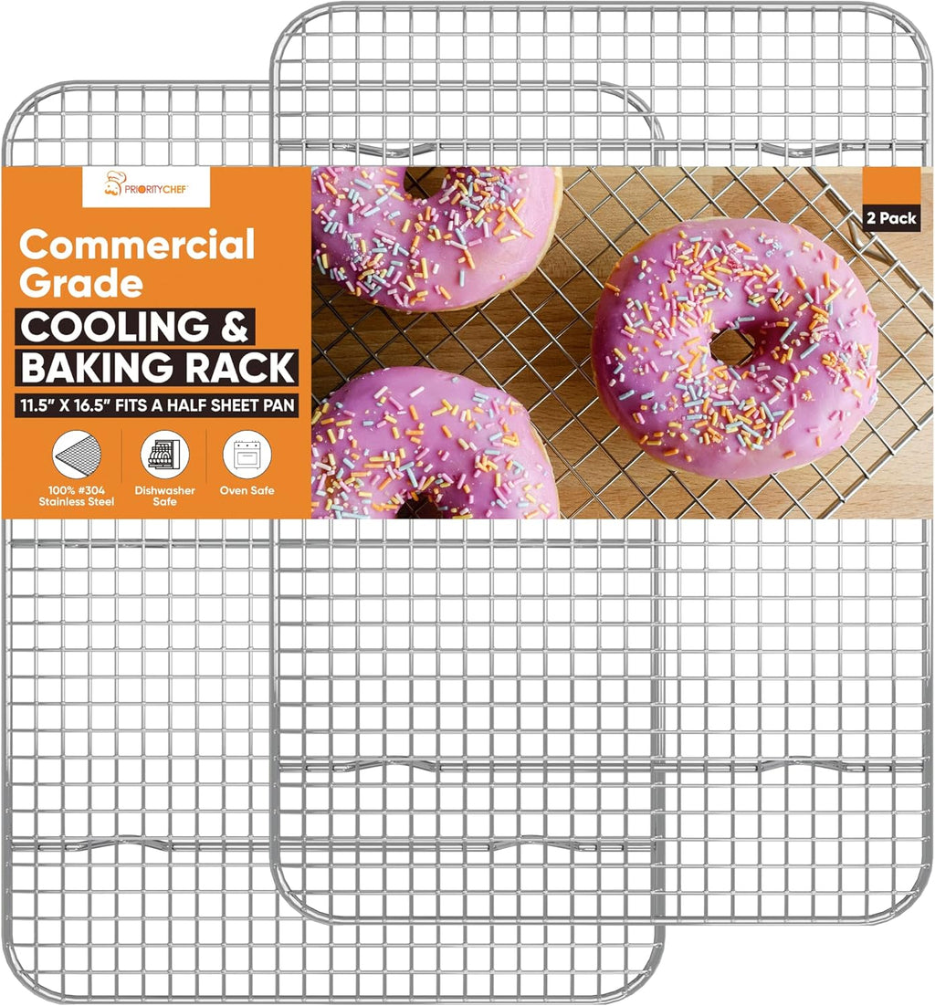 18/8 Stainless Steel Cooling Rack, Heavy Duty Baking Rack for Oven Cooking, Fits Half Sheet Pan, Wire Rack for Cooking, 11.5" X 16.5" - 2 Pack