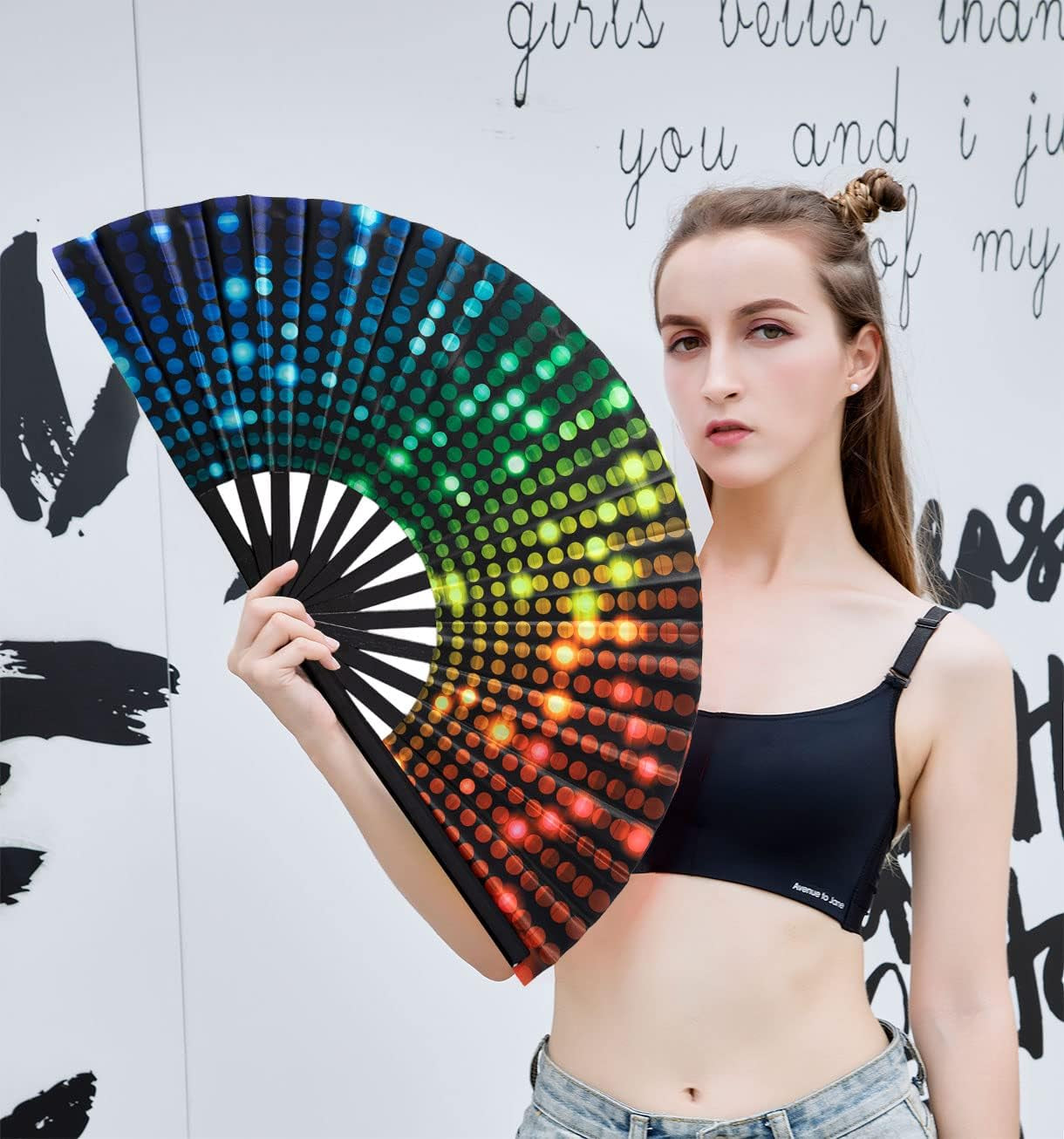 Large Folding Hand Rave Fan Popping Fan for Line Dancing Clacking Fans for Dance,Party,Decoration,Festival (DJ Lighting)