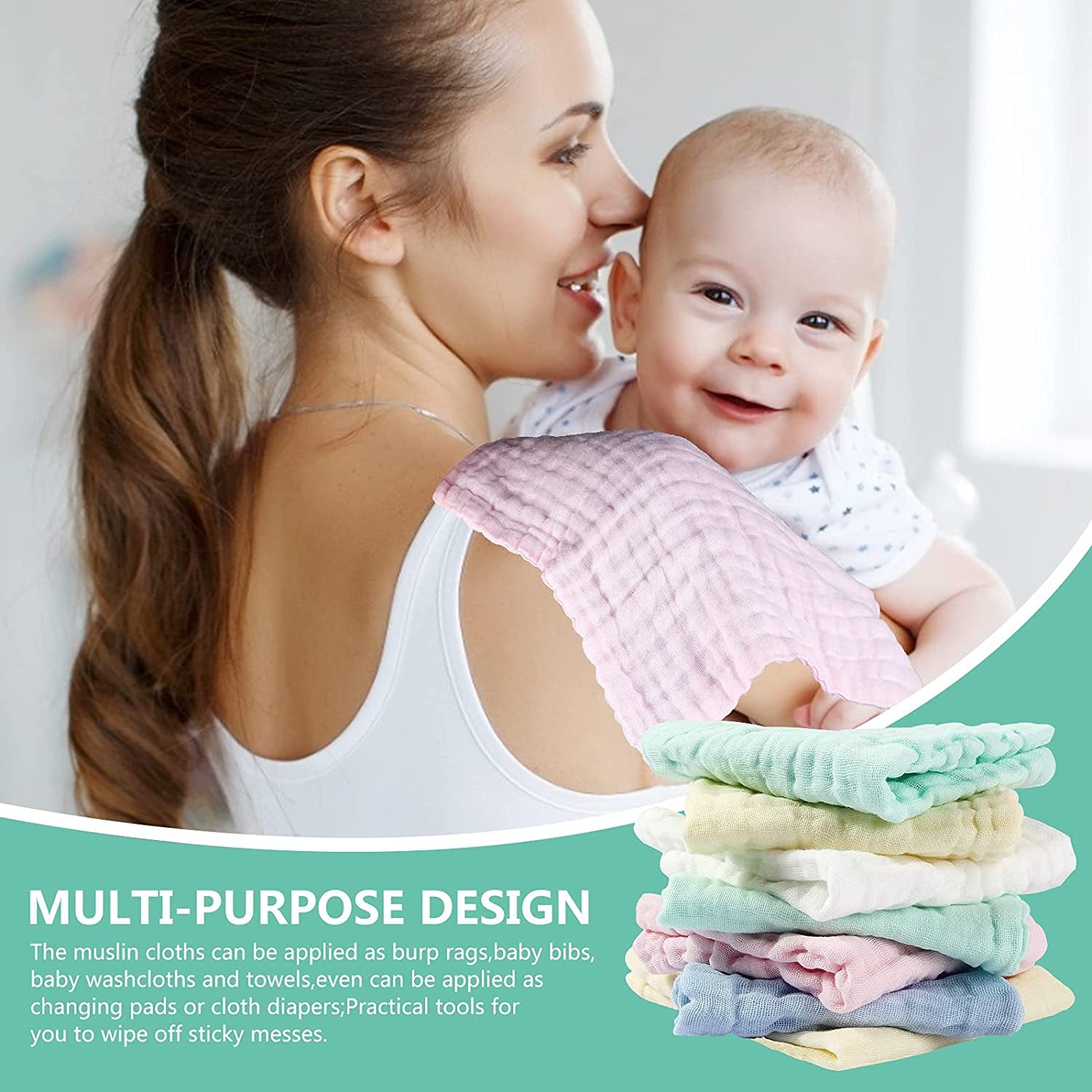Soft Newborn Essentials - Muslin Washcloths & Towels for Sensitive Skin - 10 Pack, 10X10 Inches - Baby Register Shower Gift