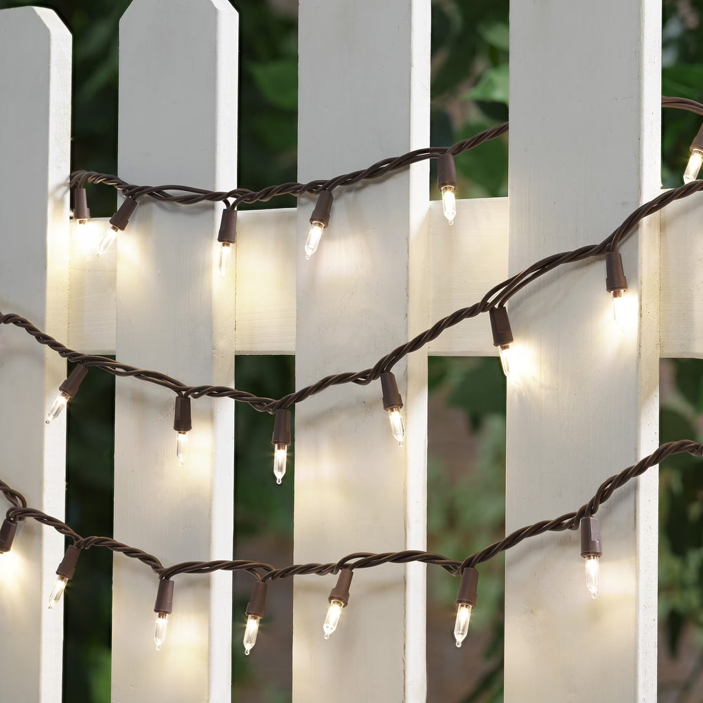 100-Count Warm White LED Outdoor String Lights with Brown Wire