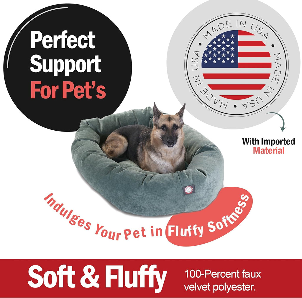 52 Inch Micro Velvet Calming Dog Bed Washable – Cozy Soft round Dog Bed with Spine for Head Support - Fluffy Donut Puppy Mat 52X35X11 (Inch) X- Large – Azure