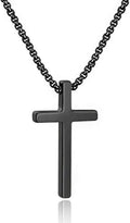 Cross Necklace for Men Teen Boys, Silver Black Gold Stainless Steel Plain Cross Pendant Necklace Box Chain 16-30 Inch