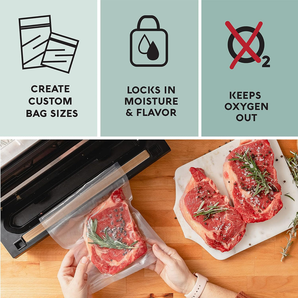 Vacuum Seal Rolls, Vac Seal Bags for Food Storage, Meal Saver Freezer Vacuum Sealer Bags, Sous Vide Bags Vacuum Sealer, Non-Bpa Vacuum Sealer Bags, 8 Inches by 50 Feet, Pack of 2