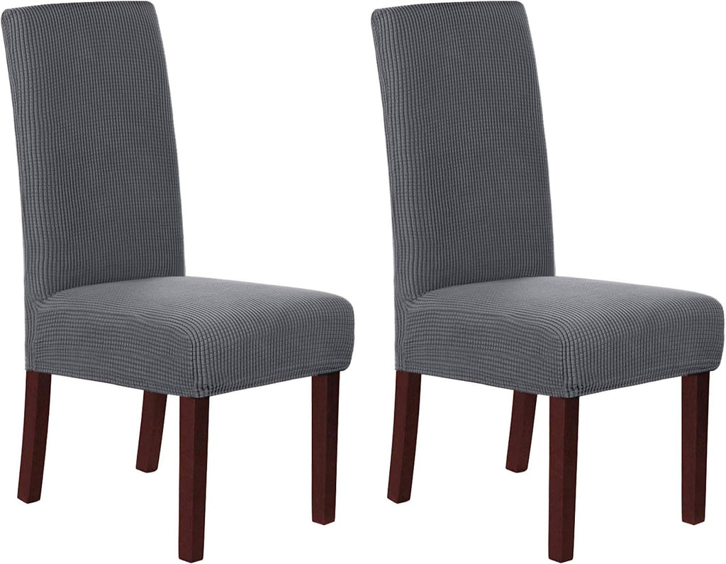 Stretch Dining Chair Covers Set of 2 Chair Covers for Dining Room Parsons Chair Slipcover Chair Protectors Covers Dining, Feature Textured Checked Jacquard Fabric, Gray