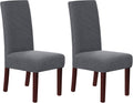 Stretch Dining Chair Covers Set of 2 Chair Covers for Dining Room Parsons Chair Slipcover Chair Protectors Covers Dining, Feature Textured Checked Jacquard Fabric, Gray