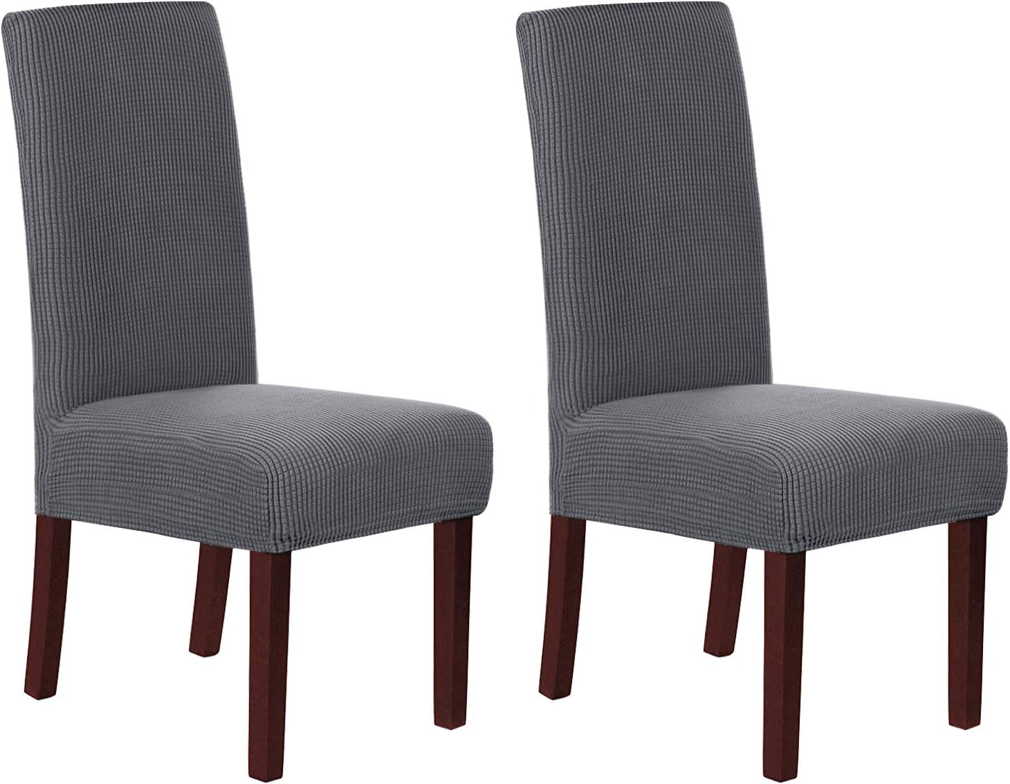 Stretch Dining Chair Covers Set of 2 Chair Covers for Dining Room Parsons Chair Slipcover Chair Protectors Covers Dining, Feature Textured Checked Jacquard Fabric, Gray
