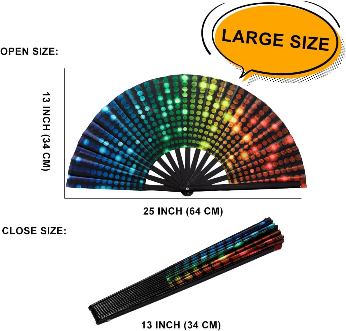 Large Folding Hand Rave Fan Popping Fan for Line Dancing Clacking Fans for Dance,Party,Decoration,Festival (DJ Lighting)