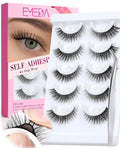 Self Adhesive Eyelashes Preglued Glueless - Natural Look No Glue Eyelashes 16Mm Volume round Eye Waterproof Glueless No Glue Needed Reusable Stick on False Strip Lashes (55 with Tweezers)