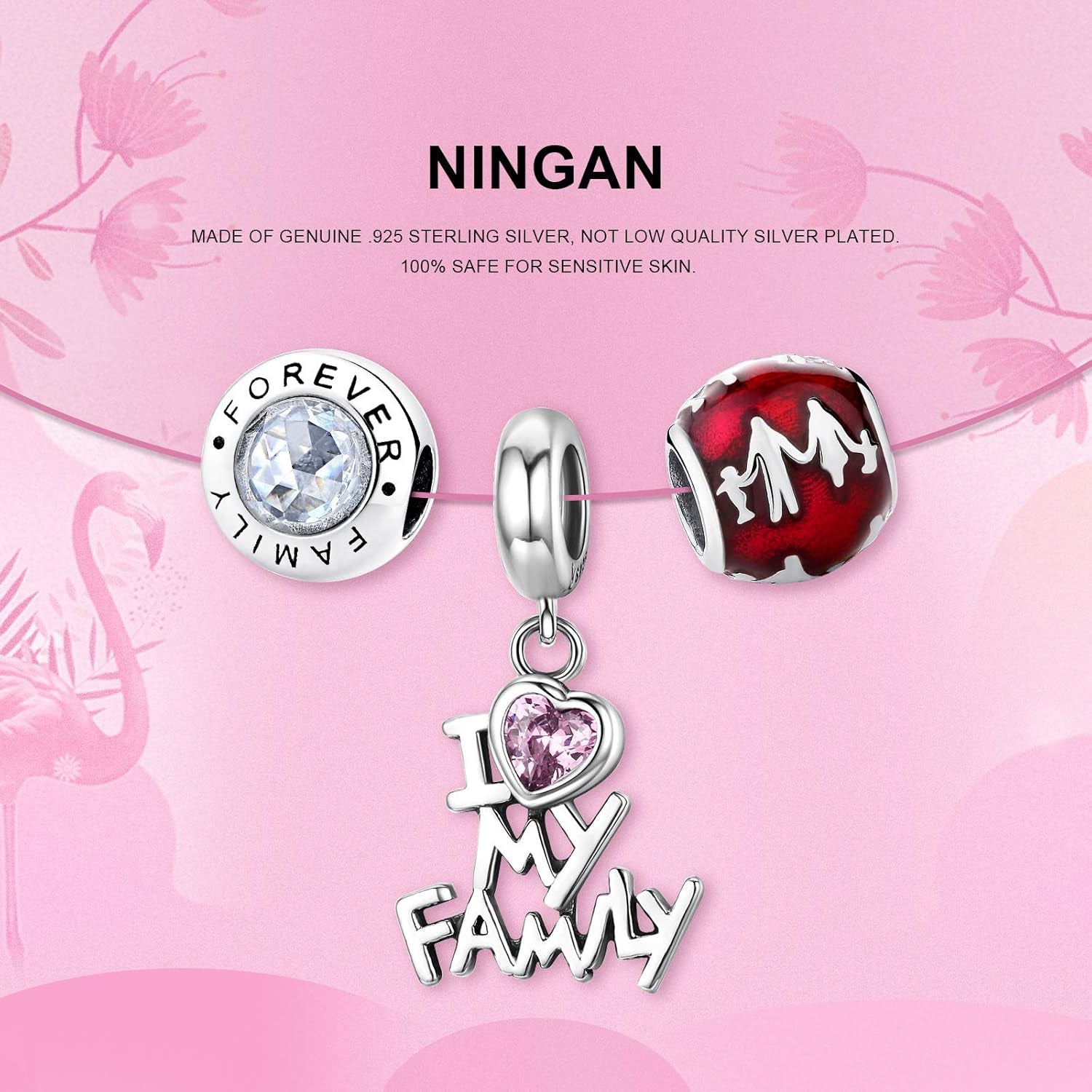 Family Charms for Charms Bracelet 925 Sterling Silver Beads Fit Women'S Bracelets & Necklaces, Happy Birthday Charms for Women Girls Boy Men (E-Family Silhouette)