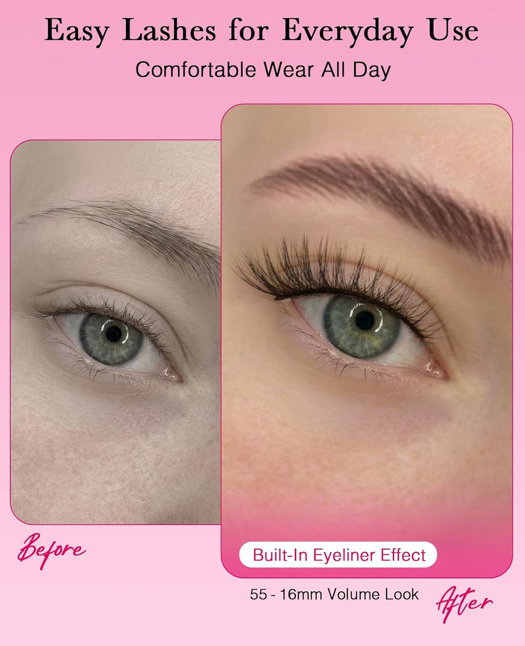 Self Adhesive Eyelashes Preglued Glueless - Natural Look No Glue Eyelashes 16Mm Volume round Eye Waterproof Glueless No Glue Needed Reusable Stick on False Strip Lashes (55 with Tweezers)