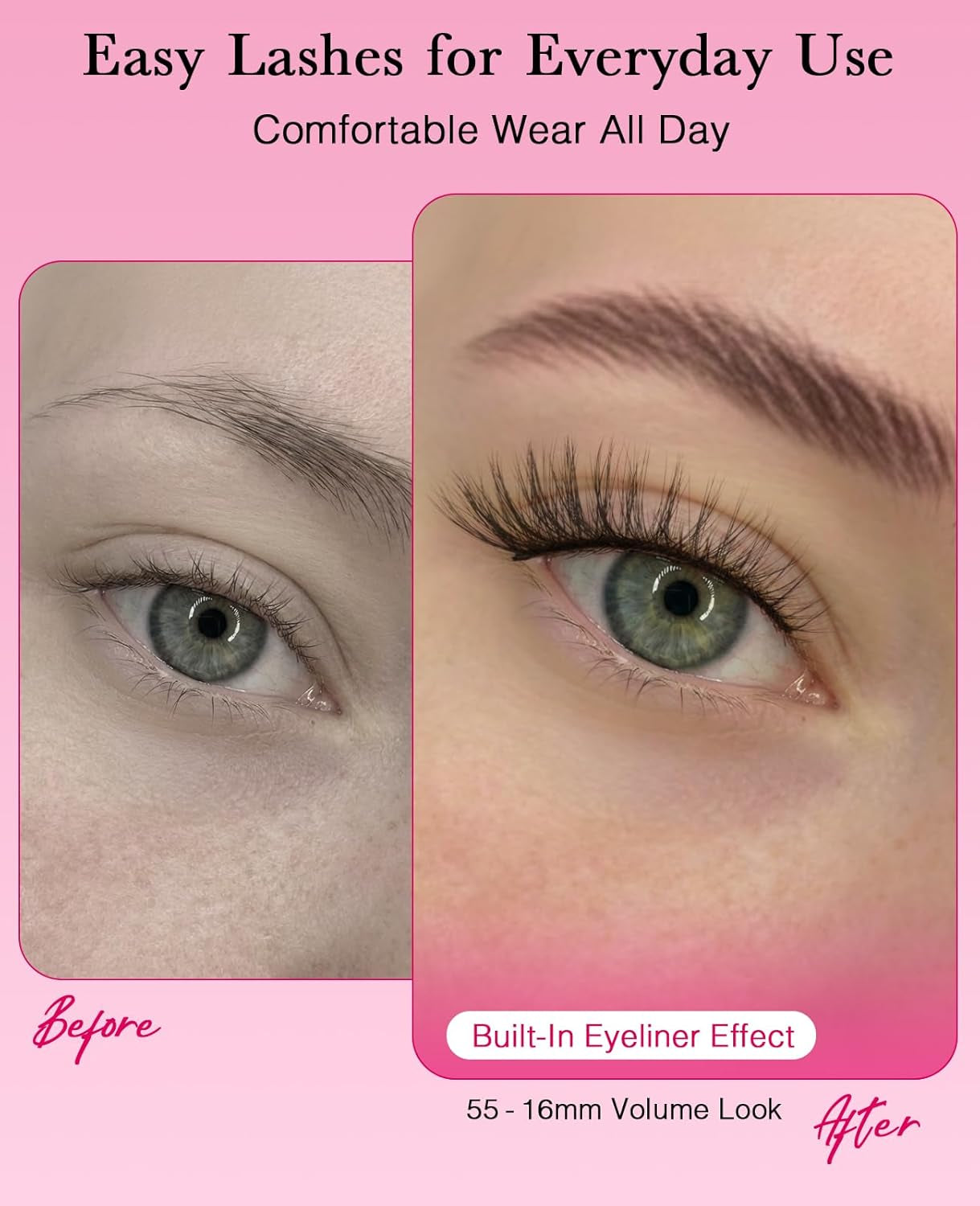Self Adhesive Eyelashes Preglued Glueless - Natural Look No Glue Eyelashes 16Mm Volume round Eye Waterproof Glueless No Glue Needed Reusable Stick on False Strip Lashes (55 with Tweezers)