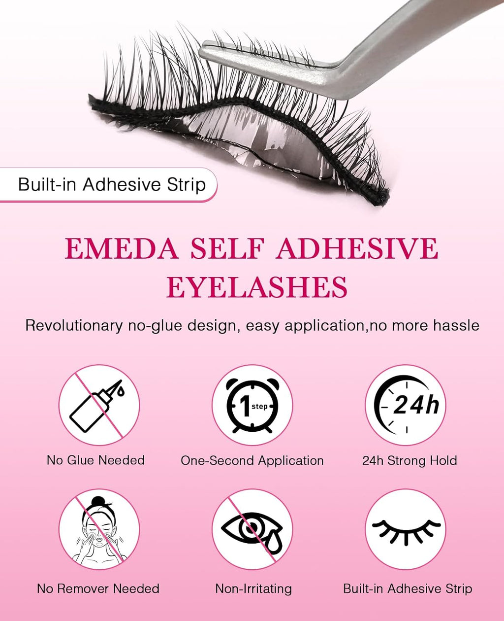 Self Adhesive Eyelashes Preglued Glueless - Natural Look No Glue Eyelashes 16Mm Volume round Eye Waterproof Glueless No Glue Needed Reusable Stick on False Strip Lashes (55 with Tweezers)