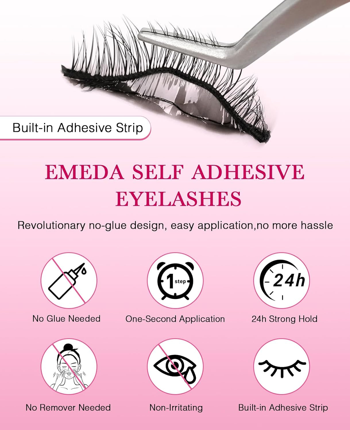 Self Adhesive Eyelashes Preglued Glueless - Natural Look No Glue Eyelashes 16Mm Volume round Eye Waterproof Glueless No Glue Needed Reusable Stick on False Strip Lashes (55 with Tweezers)