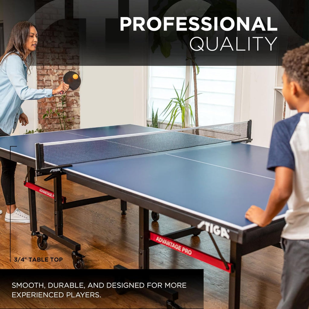 STIGA Advantage Series Indoor Ping Pong Table, Foldable Table Tennis Table - 12, 15, 18, and 25Mm Tabletops - Quickplay 10 Minute Assembly - Playback Mode - Recreational- to Tournament-Level