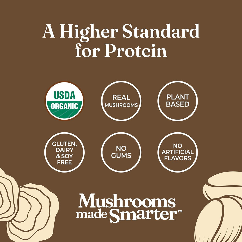 Organic Plant-Based Protein Powder | Clean Vegan Protein Elevated with Lion’S Mane, Chaga, Cordyceps and More for Brain Function and Immune Support | Creamy Cacao, 21.16 Oz
