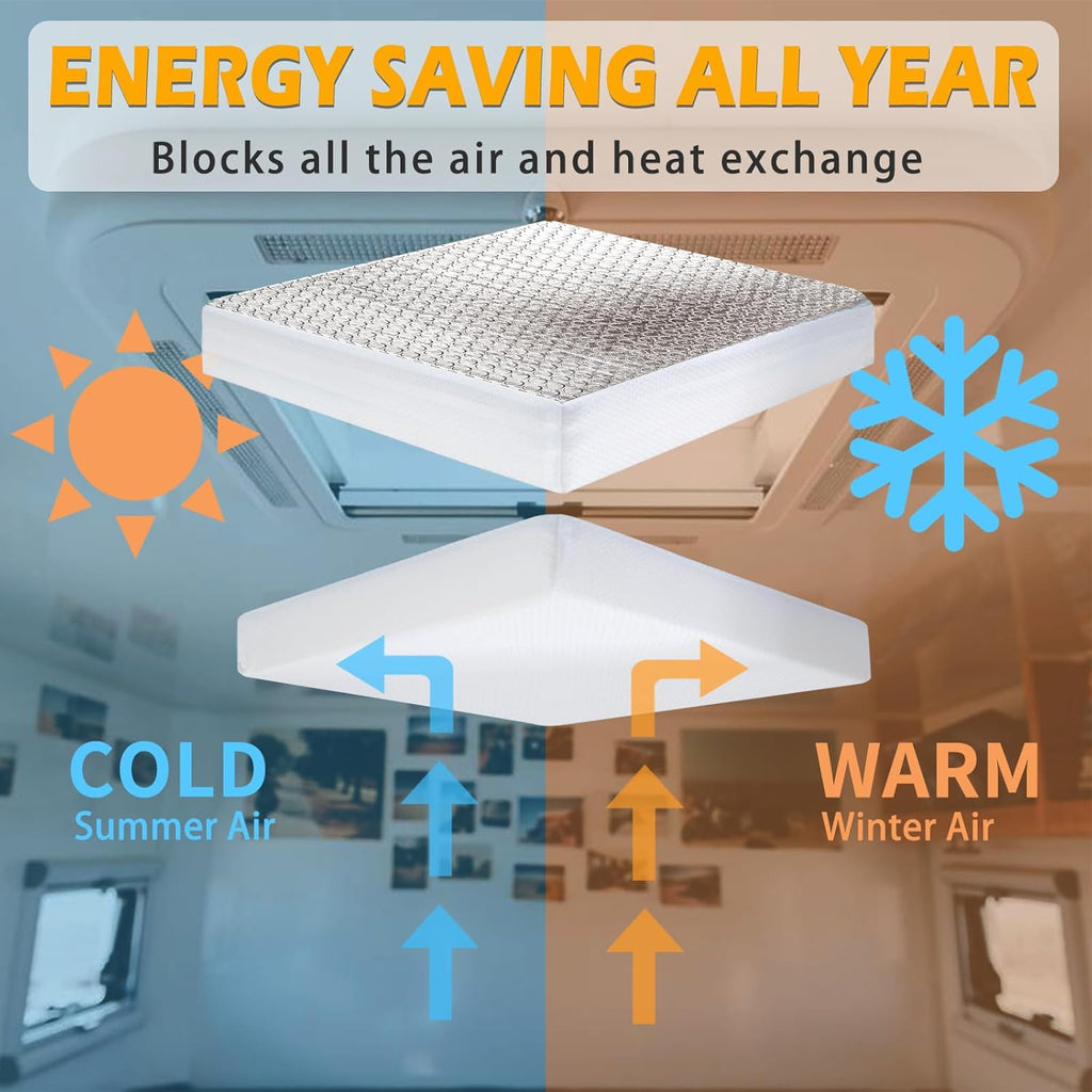 RV Vent Insulator 14″X14″X3″, 2 Piece Universal RV Skylight Cover with Reflective Surface, Skylight Shade Energy Savings Sunroof Fits for 14 Inch X 14 Inch Rv/Camper Vents