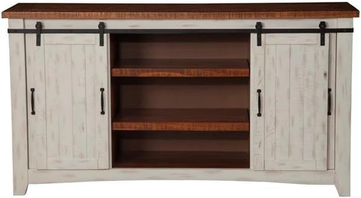 Martin Svensson Home 65" Solid Pine Wood Entertainment Center with Storage. Rustic TV Stand for Tvs up to 70." Sliding Doors, Adjustable Shelves & Cable Management – White and Honey Finish