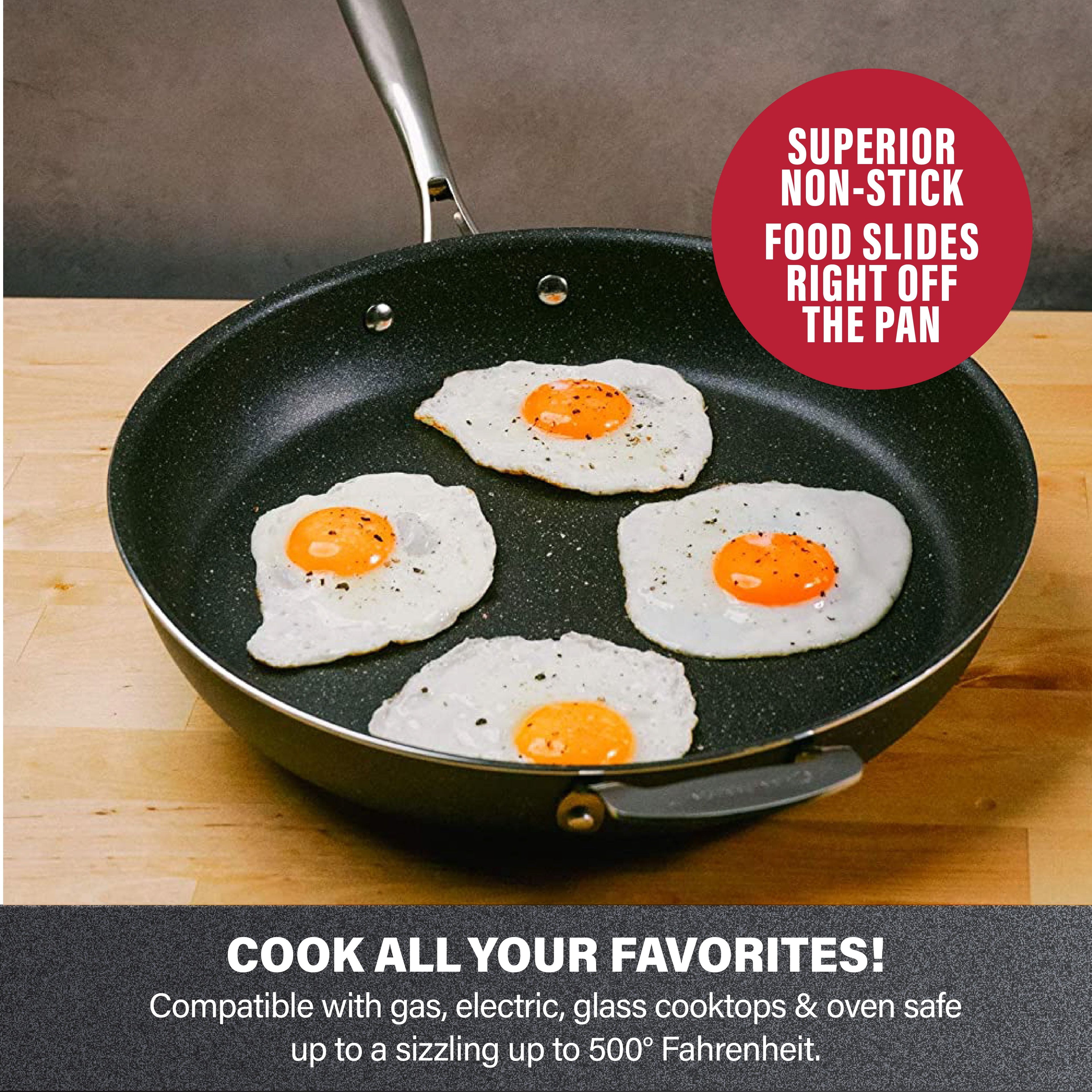 14'' Nonstick Family Fry Pan with Helper Handle, Non Stick Skiller with Stay Cool Handles, Oven & Dishwasher Safe