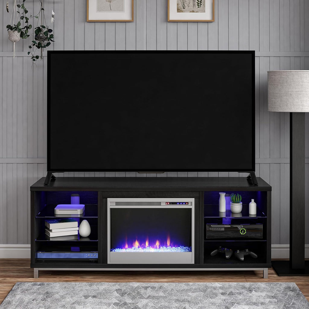 Lumina Fireplace TV Stand, Black Oak, Holds Tvs up to 70", Modern Entertainment Center with RGB LED Lights