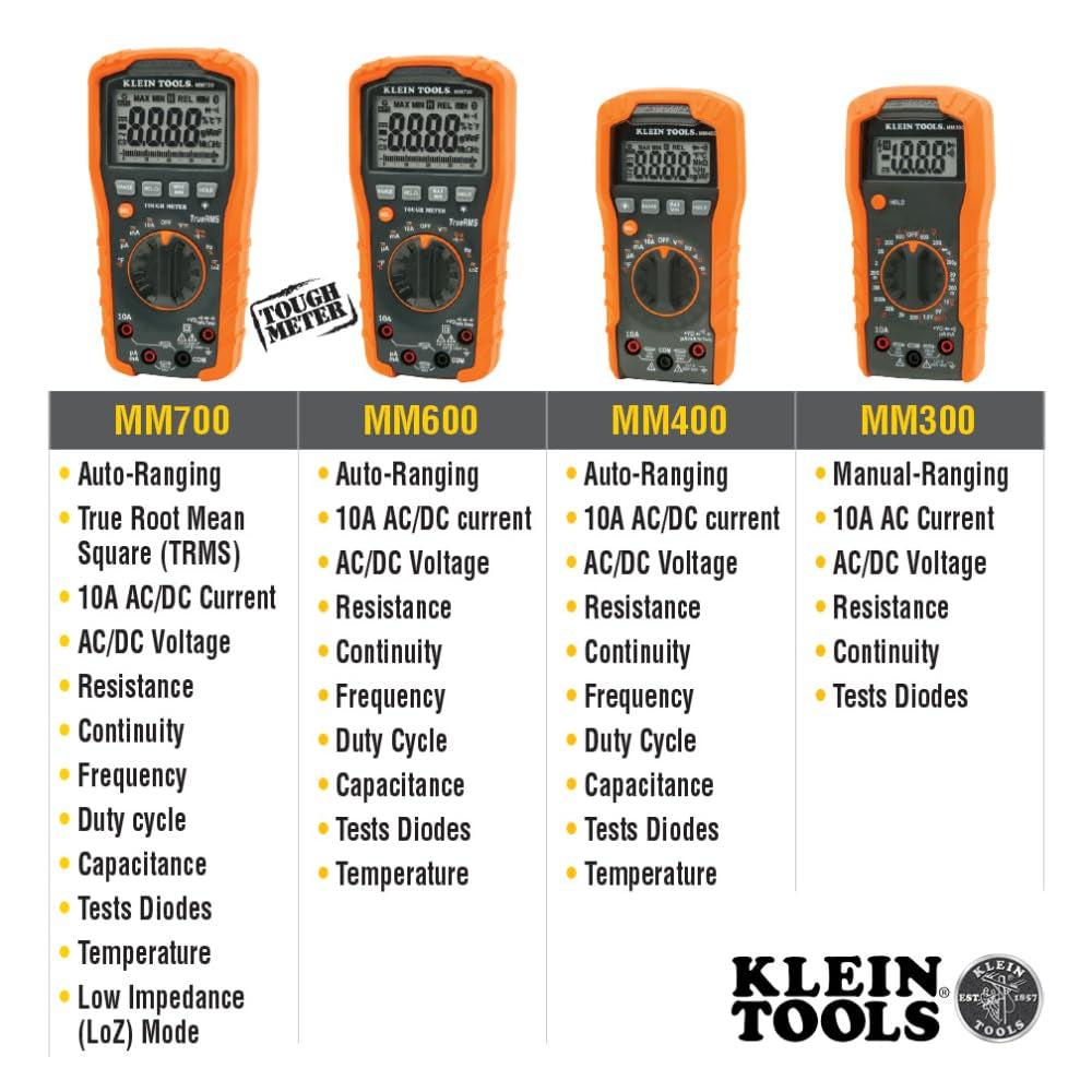 MM600 Multimeter, Digital Auto-Ranging, AC/DC Voltage and Current, Temperature, Frequency, Continuity, More, 1000V, Orange