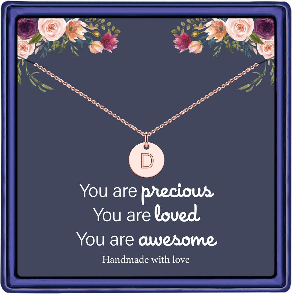 Graduation Gifts for Women Her - 14K Gold Plated/14K Rose Gold Plated/S925 Sterling Silver Disc Initial Necklaces for Girls Jewelry Birthday Gift Graduation Gifts for Kids Girl Teens Women