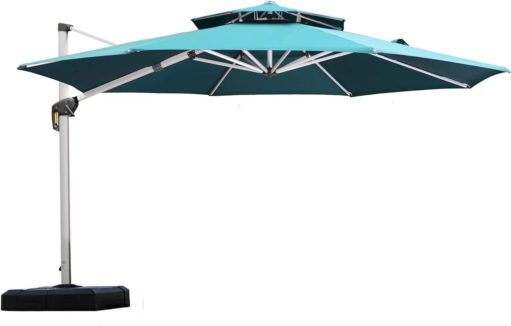 12 Feet Double Top round Deluxe Patio Umbrella Offset Hanging Umbrella Outdoor Market Umbrella Garden Umbrella, Turquoise Blue