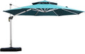 12 Feet Double Top round Deluxe Patio Umbrella Offset Hanging Umbrella Outdoor Market Umbrella Garden Umbrella, Turquoise Blue