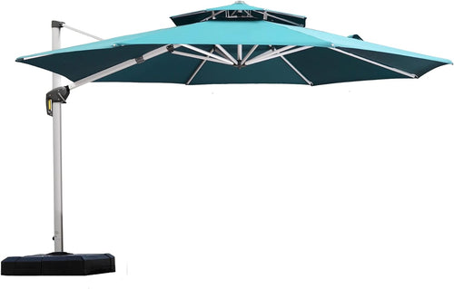 12 Feet Double Top round Deluxe Patio Umbrella Offset Hanging Umbrella Outdoor Market Umbrella Garden Umbrella, Turquoise Blue