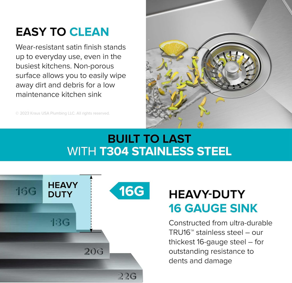 Kore 32-Inch Undermount Workstation 16 Gauge Single Bowl Stainless Steel Kitchen Sink with Accessories, KWU110-32