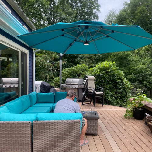 12 Feet Double Top round Deluxe Patio Umbrella Offset Hanging Umbrella Outdoor Market Umbrella Garden Umbrella, Turquoise Blue